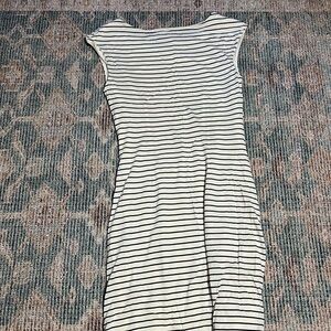 LOFT Black and White Striped Midi Dress